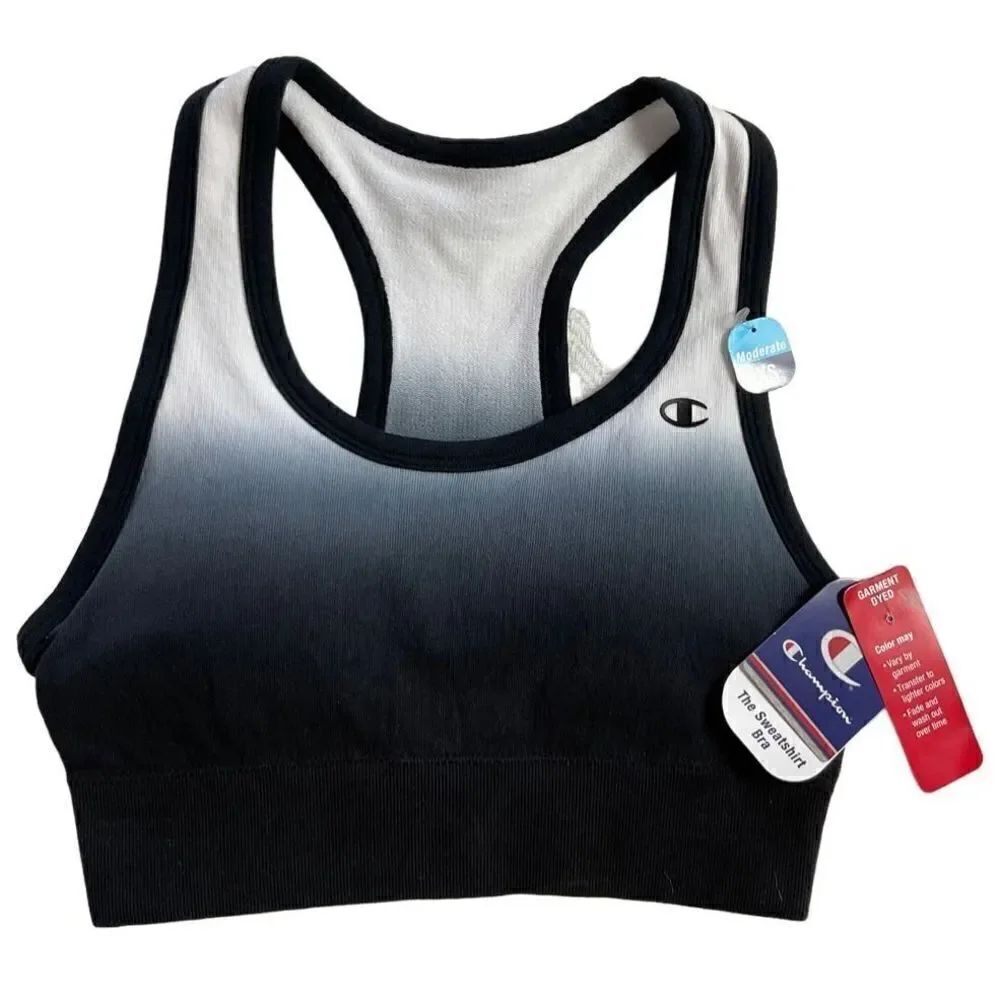CHAMPION WOMEN’S XSmall The Sweatshirt Racerback Dip Dye Black Embre Sports Bra